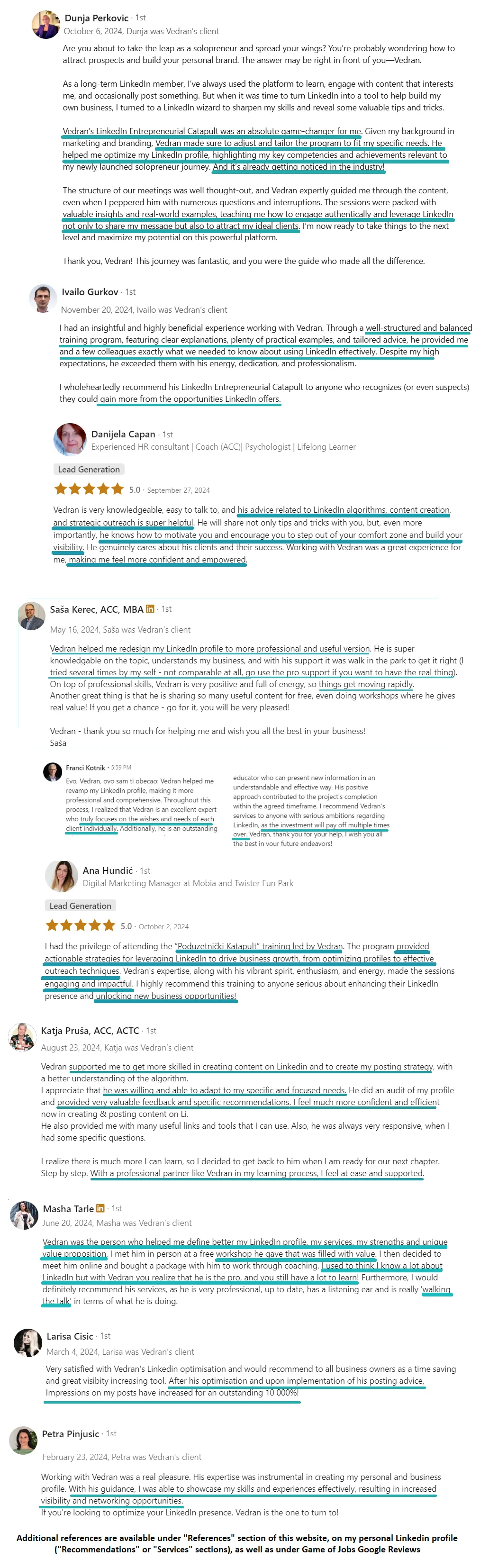Linkedin Entrepreneurial Catapult - client references